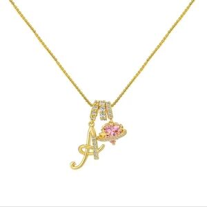 Gold Initial Necklace with Pink Accents